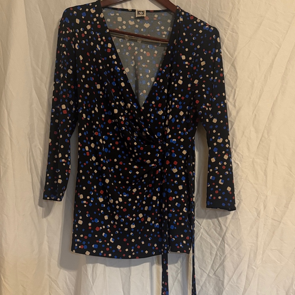 Anne Klein Gray and Blue Patterned Top